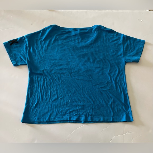 Carolina Panthers Pink Victoria’s Secret Blue Scoop Neck Cropped Blouse - Picture 3 of 3